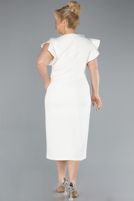 Cream Slit Midi Plus Size Invitation Dress ABK2278