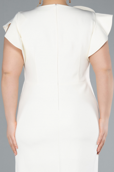 Cream Slit Midi Plus Size Invitation Dress ABK2278