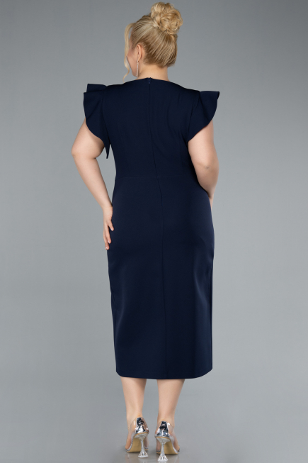 Navy Blue Slit Midi Plus Size Invitation Dress ABK2278