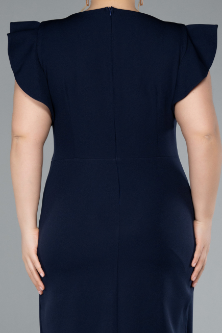 Navy Blue Slit Midi Plus Size Invitation Dress ABK2278