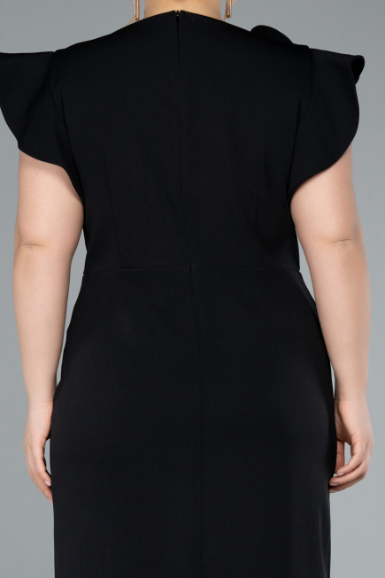 Black Slit Midi Plus Size Invitation Dress ABK2278