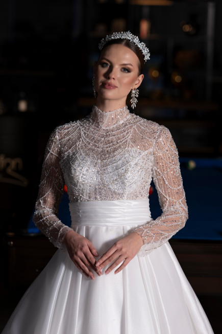 Long White Satin Wedding Dress ABU4249