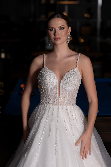 White Stones Straps Long Princess Model Wedding Dress ABG113