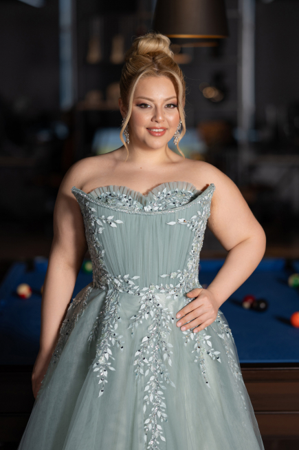 Mint Strapless Dantelle Plus Size Haute Couture Dress ABU4453
