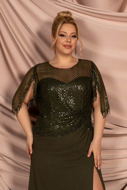 Long Olive Drab Chiffon Plus Size Evening Dress ABU4075