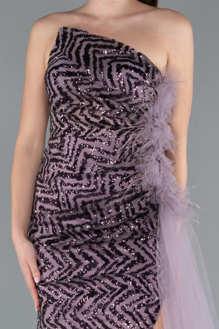 Lavender Strapless Slit Long Train Sequin Mermaid Evening Gown ABU4772