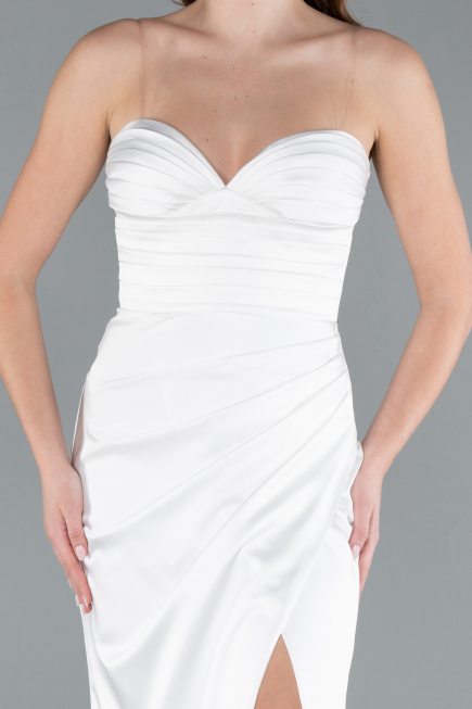 White Long Satin Prom Gown ABU4663