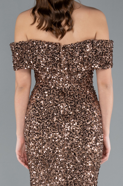 Copper Off The Shoulder Long Sequin Mermaid Prom Dress ABU4778