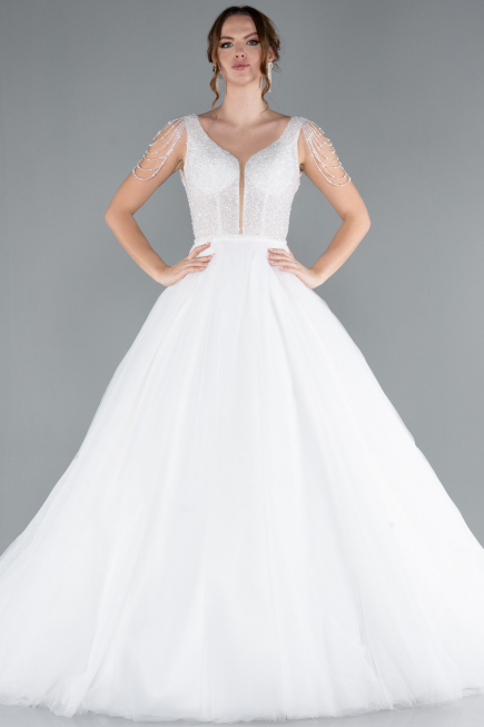 White Stones On Top Glitter Princess Wedding Dress ABG090