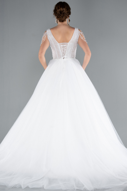 White Stones On Top Glitter Princess Wedding Dress ABG090