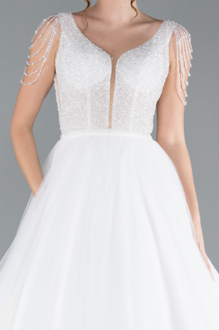 White Stones On Top Glitter Princess Wedding Dress ABG090