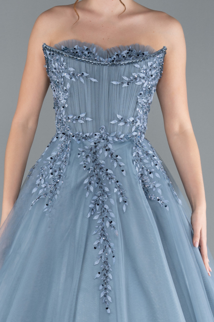 Grey Strapless Dantelle Haute Couture Dress ABU4431