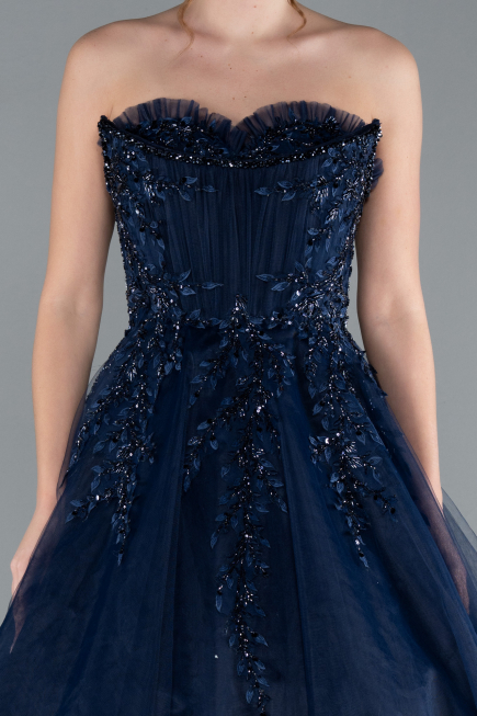 Navy Blue Strapless Dantelle Haute Couture Dress ABU4431
