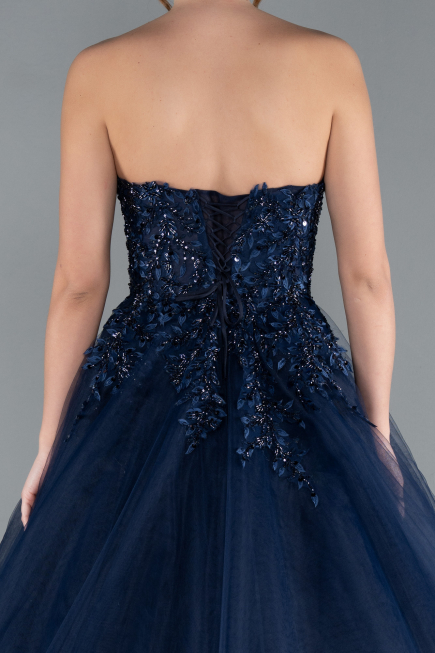Navy Blue Strapless Dantelle Haute Couture Dress ABU4431