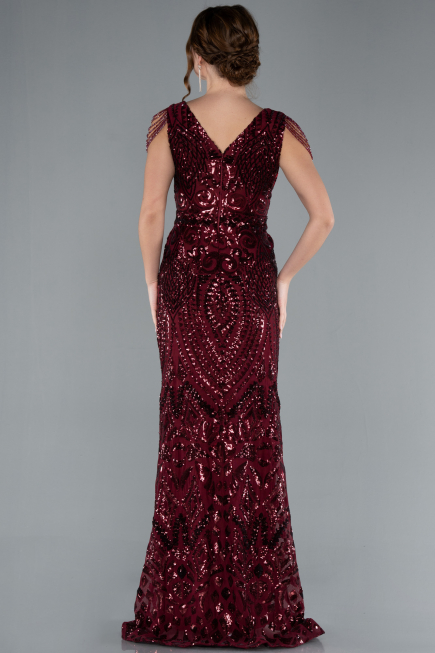 Burgundy Long Scaly Mermaid Evening Dress ABU3842