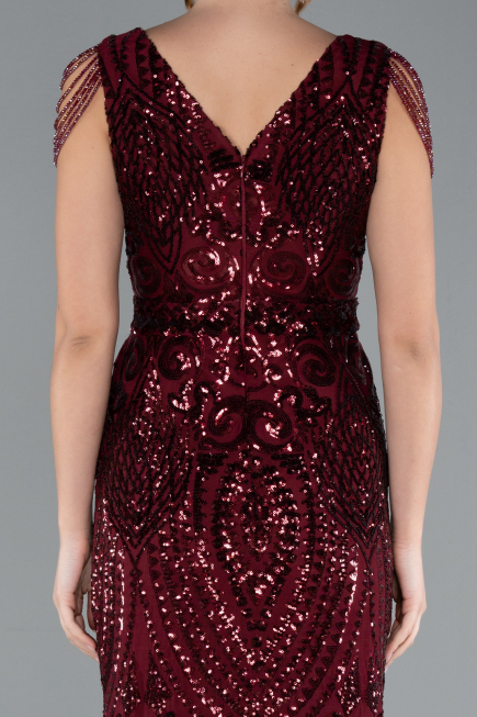 Burgundy Long Scaly Mermaid Evening Dress ABU3842