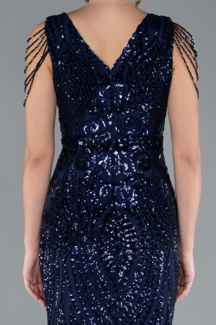 Navy Blue Long Scaly Mermaid Evening Dress ABU3842