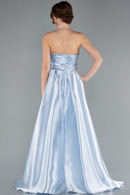 Light Blue Strapless High Slit Long Satin Graduation Prom Dress ABU4774