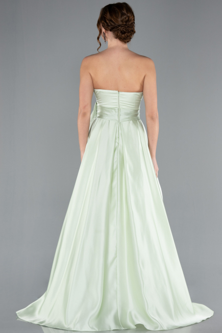 Mint Strapless High Slit Long Satin Graduation Prom Dress ABU4774