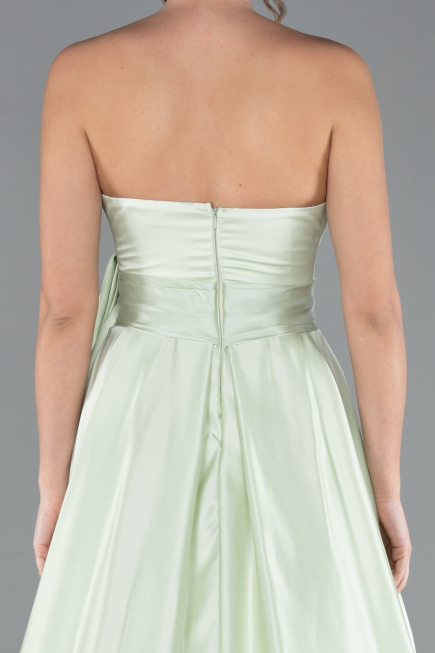 Mint Strapless High Slit Long Satin Graduation Prom Dress ABU4774