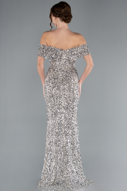 Beige Off The Shoulder Long Sequin Mermaid Prom Dress ABU4778