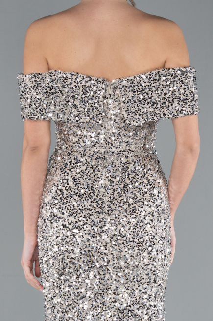 Beige Off The Shoulder Long Sequin Mermaid Prom Dress ABU4778