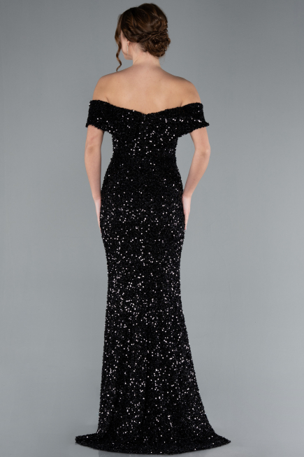Black Off The Shoulder Long Sequin Mermaid Prom Dress ABU4778