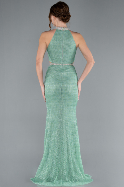 Mint Halter Neck Slit Long Glitter Mermaid Evening Gown ABU4766