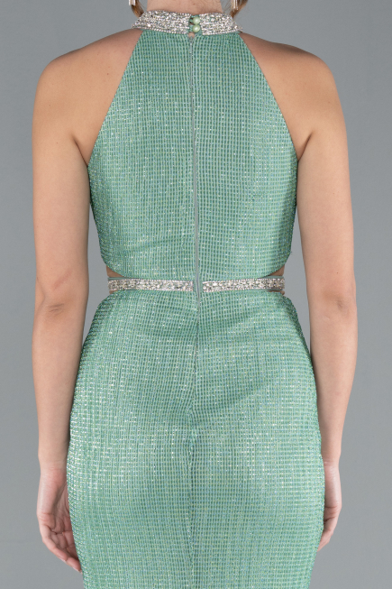 Mint Halter Neck Slit Long Glitter Mermaid Evening Gown ABU4766