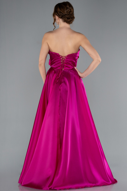 Fuchsia Strapless Slit Long Satin Prom Dress ABU4680