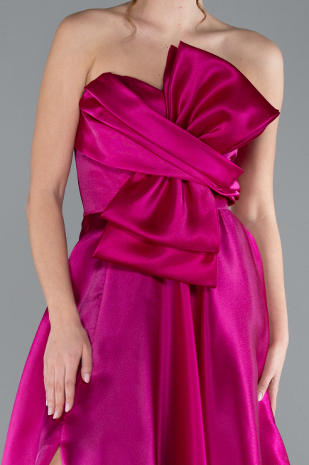 Fuchsia Strapless Slit Long Satin Prom Dress ABU4680