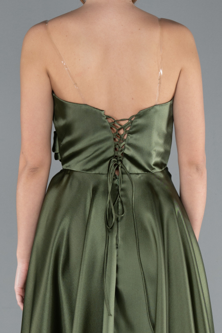 Olive Drab Strapless Slit Long Satin Prom Dress ABU4680