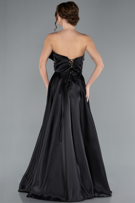 Black Strapless Slit Long Satin Prom Dress ABU4680