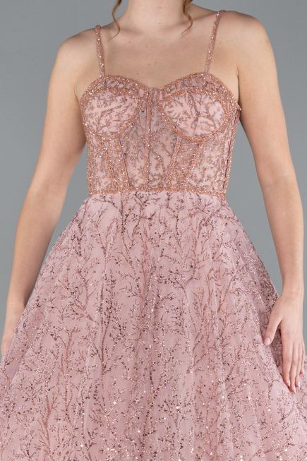 Powder Color Strappy Glitter Long Ball Gown ABU3839