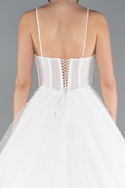White Beaded Straps Long Ball Gown Wedding Dress ABG037