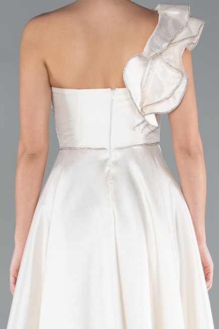 White One Shoulder High Slit Long Taffeta Prom Evening Dress ABU4782