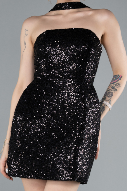 Black Halter Neck Mini Sequin Party Dress ABK2201