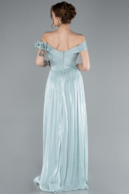 Mint Boat Neck Long Chiffon Evening Dress ABU4807
