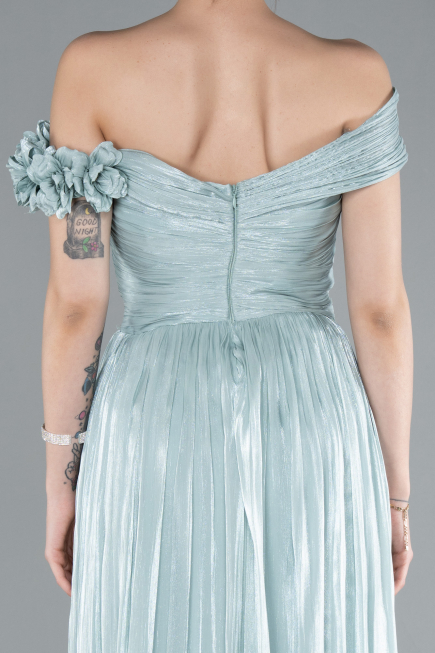 Mint Boat Neck Long Chiffon Evening Dress ABU4807