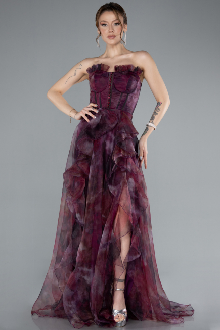 Cherry Colored Long Evening Dress ABU3360