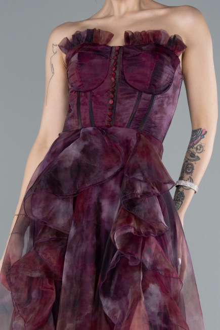 Cherry Colored Long Evening Dress ABU3360