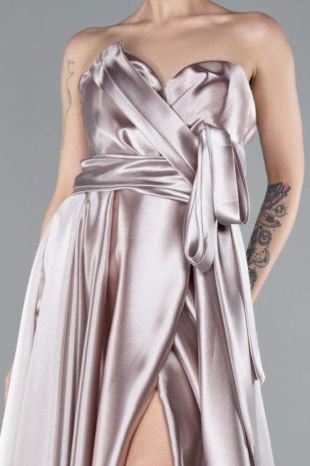 Light Lavender Strapless High Slit Long Satin Graduation Prom Dress ABU4774