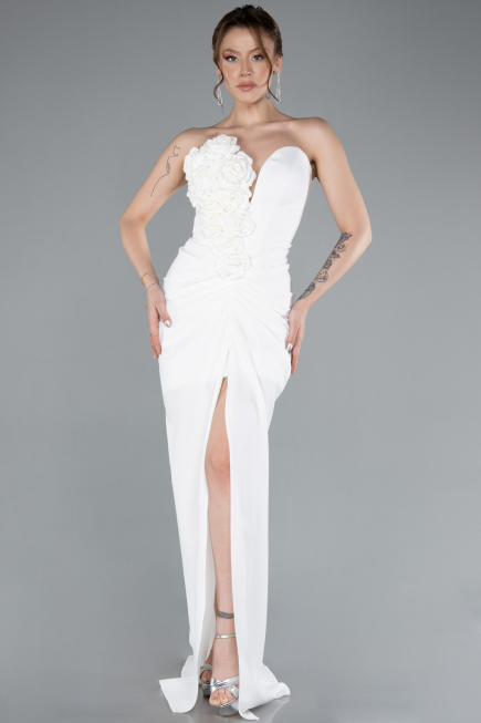 White Rose Strapless Slit Long Mermaid Evening Gown ABU4800