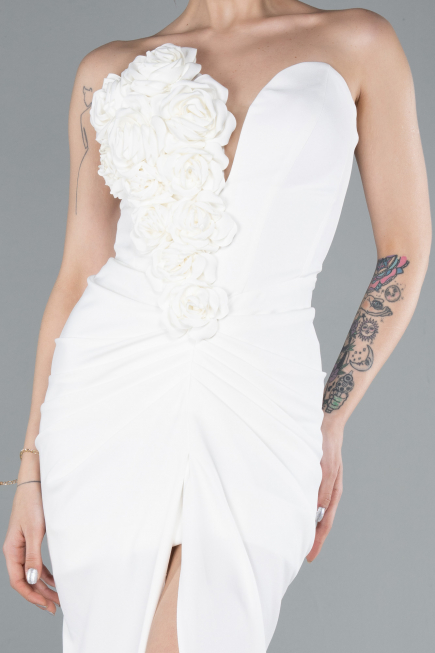 White Rose Strapless Slit Long Mermaid Evening Gown ABU4800