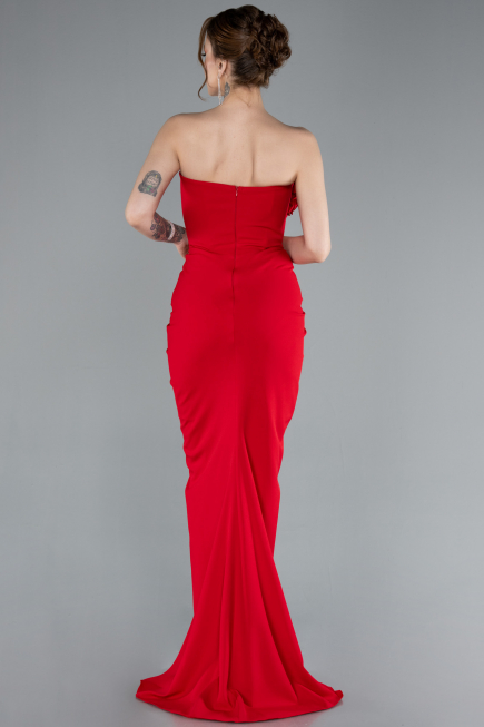 Red Rose Strapless Slit Long Mermaid Evening Gown ABU4800