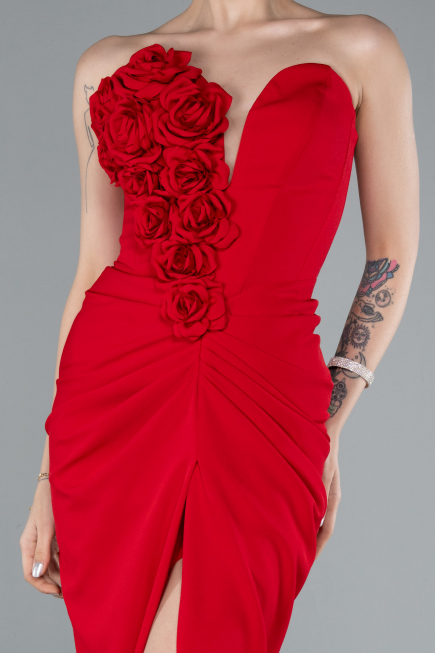 Red Rose Strapless Slit Long Mermaid Evening Gown ABU4800