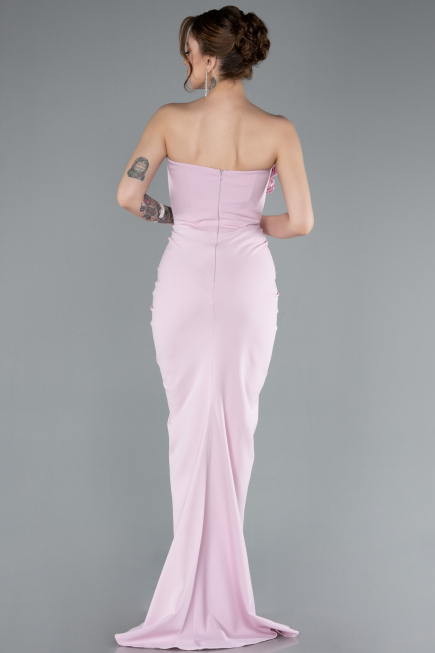 Powder Color Rose Strapless Slit Long Mermaid Evening Gown ABU4800