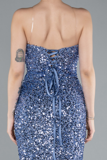 Indigo Strapless Long Scaly Mermaid Prom Dress ABU4816