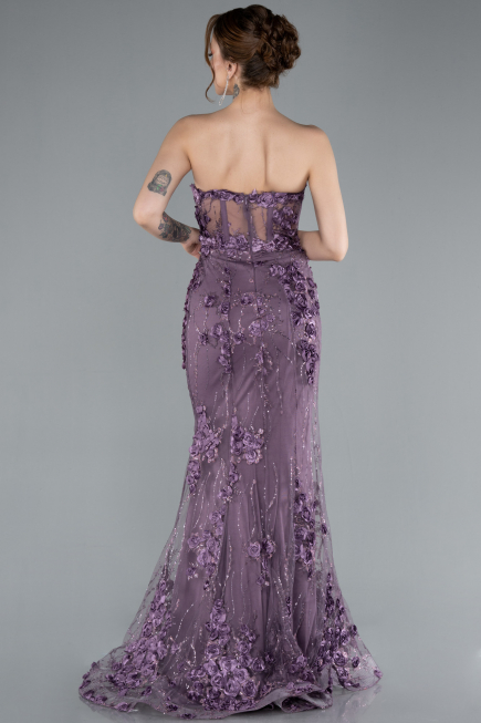 Lavender Strapless Three Dimensional Floral Long Mermaid Evening Gown ABU4819