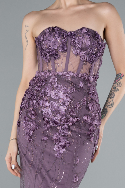 Lavender Strapless Three Dimensional Floral Long Mermaid Evening Gown ABU4819